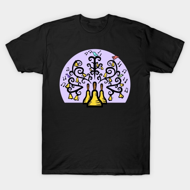 Three Handbells Tree Of Music Purple Circle T-Shirt by SubtleSplit